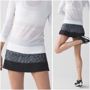 Lululemon Pace Rival Skirt II Black White Static Women's 10 Tennis Pickleball